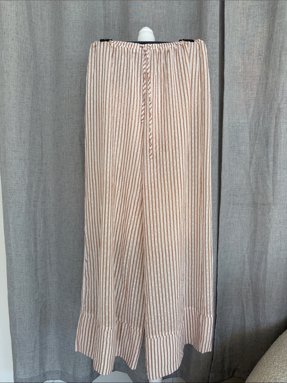 Wide-Leg Pleated Pink Striped Women's Skirt
